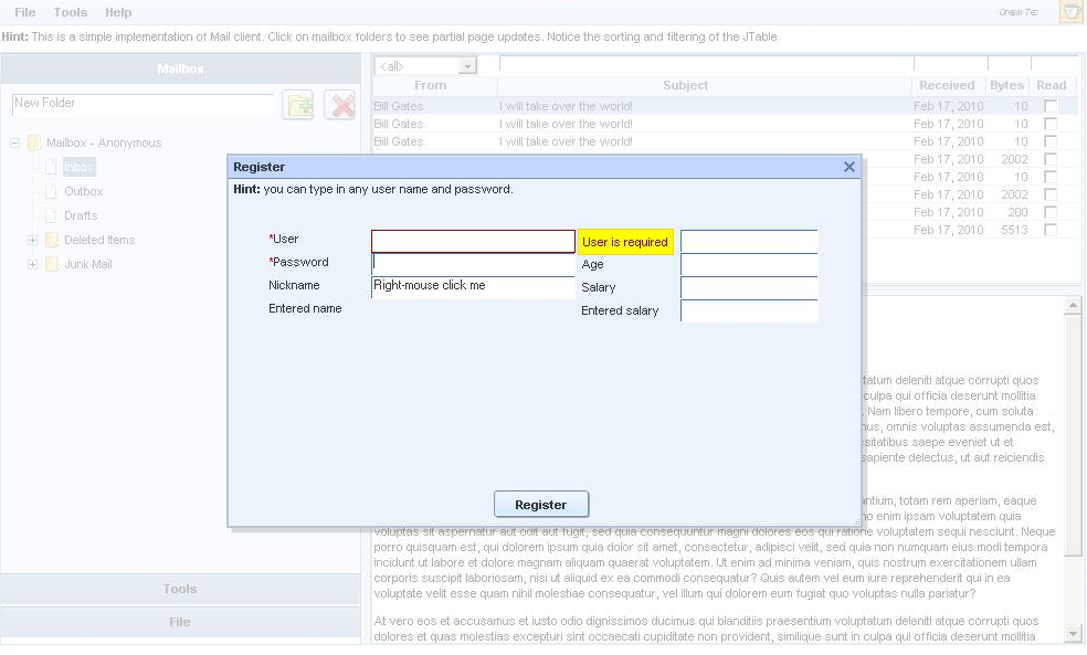 Dialog with validation